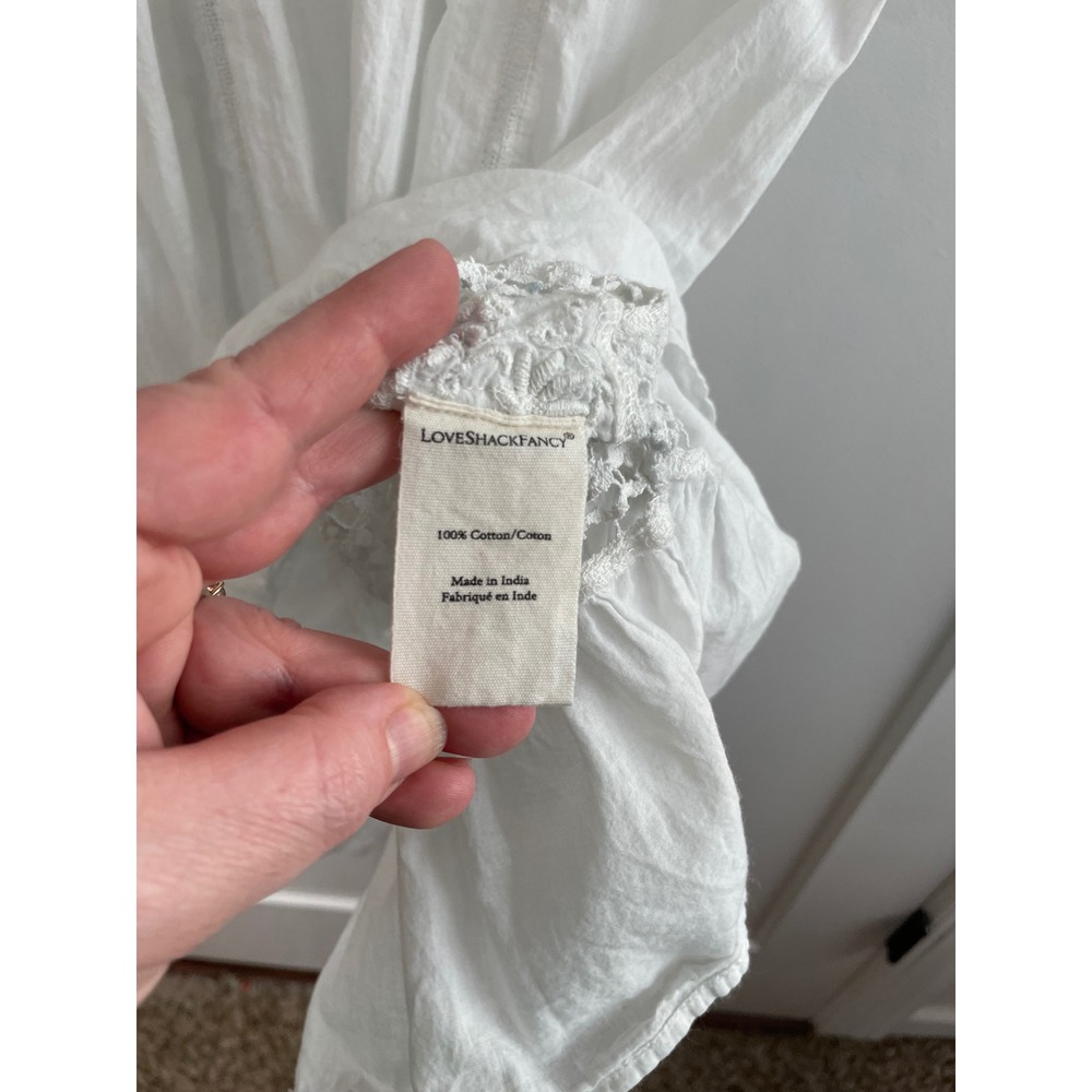 LoveShackFancy White Eyelet Lace Embroidered Midi Dress Flutter Sleeve XS - Picture 9 of 11